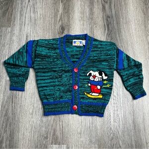 Vintage Snuggle Alert Toddler Sweater 2T Green Cardigan Dog Winter Christmas